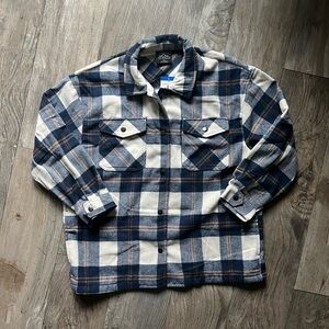 HFX Plaid Blue and White Women's Shacket